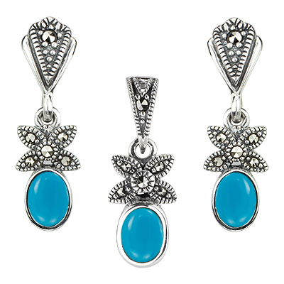 Marcasite Jewelry Set-E1521-ONX-PIN