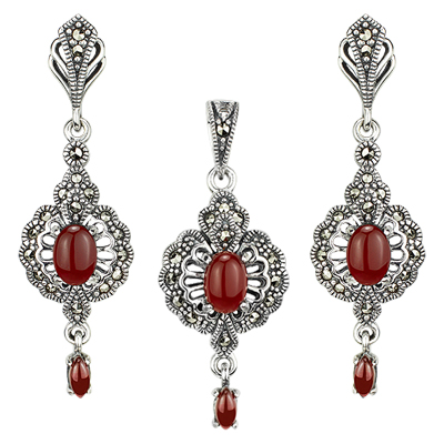 Marcasite Jewelry Set-E1522-ONX-PIN