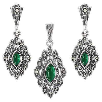 Marcasite Jewelry Set-E1529-ONX-PIN