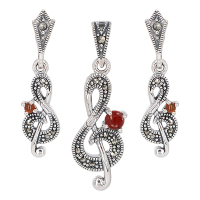 Marcasite Jewelry Set-E1562-ONX-PIN