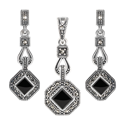 Marcasite Jewelry Set-E1565-ONX-PIN