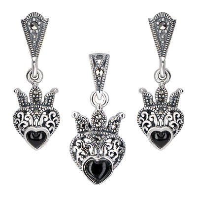 Marcasite Jewelry Set-E1576-ONX-PIN