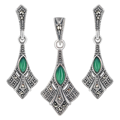 Marcasite Jewelry Set-E1577-ONX-PIN