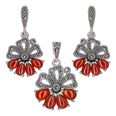 Marcasite Jewelry Set-E1578-ONX-PIN