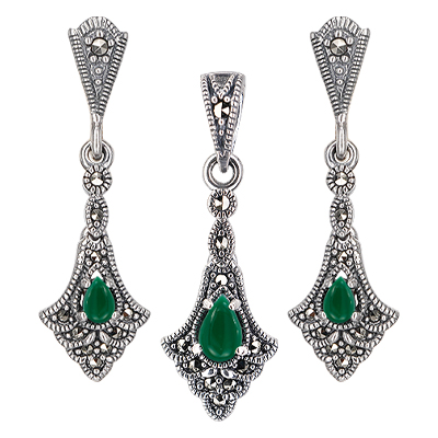 Marcasite Jewelry Set-E1581-ONX-PIN