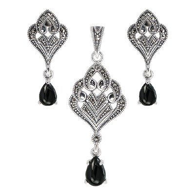 Marcasite Jewelry Set-E1582-ONX-PIN