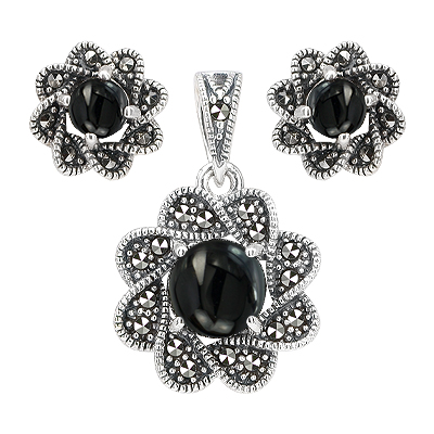Marcasite Jewelry Set-E1583-ONX-PIN