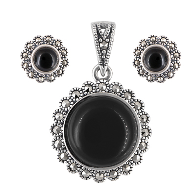 Marcasite Jewelry Set-E1593-ONX-PIN
