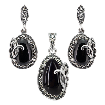 Marcasite Jewelry Set-E1596-ONX-PIN