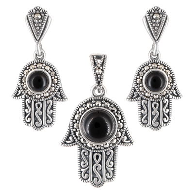 Marcasite Jewelry Set-E1597-ONX-PIN
