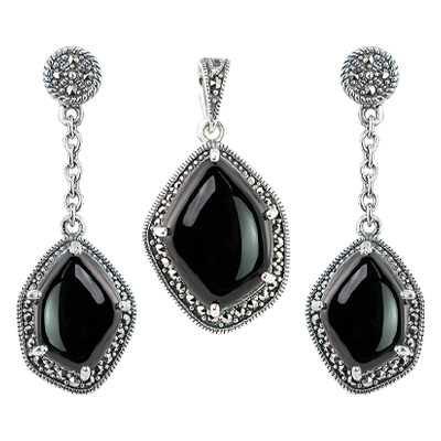Marcasite Jewelry Set-E1610-ONX-PIN