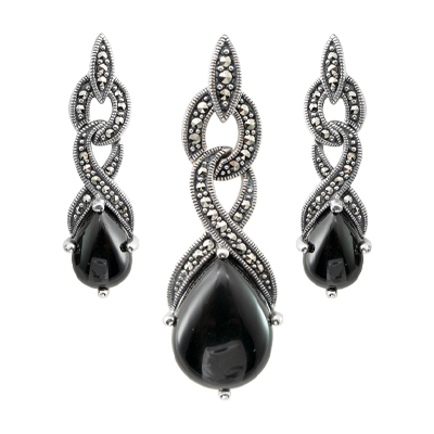 Marcasite Jewelry Set-E1614-ONX-PIN