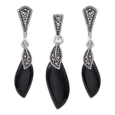 Marcasite Jewelry Set-E1636-ONX-PIN