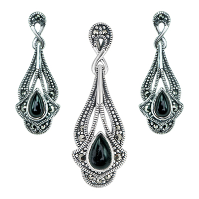 Marcasite Jewelry Set-E1651-ONX-PIN