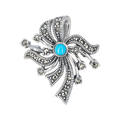 Vintage Ribbon Turquoise & Marcasite Brooch