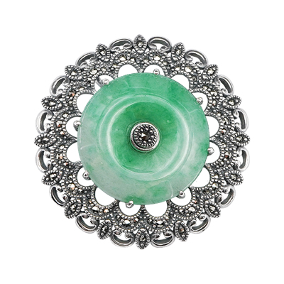 Jade Lace Circle Marcasite Brooch