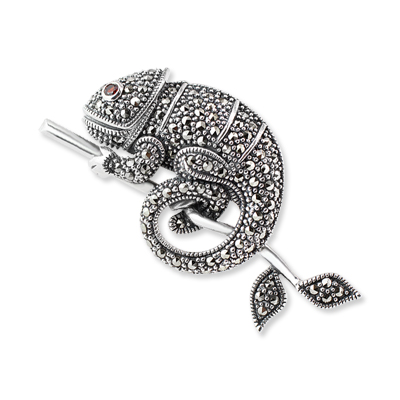 Chameleon with Leaf Design Marcasite Brooch