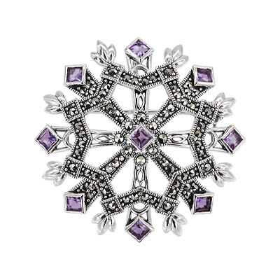 Snowflake Amethyst and Marcasite Brooch