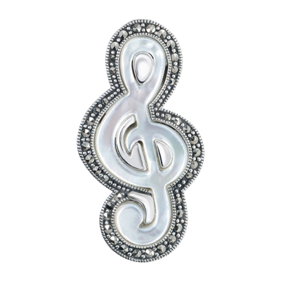 Mother of Pearl G-Clef Marcasite Brooch