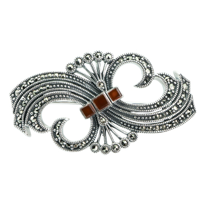 Art Nouveau Swirl Brooch with Square Red Agate