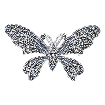 Vintage Silver Detail With Marcasite Butterfly Brooch