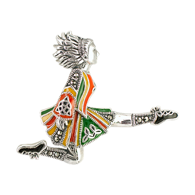 "Irish Dancer Marcasite Brooch with Enamel Detailing