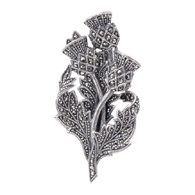 Scottish Thistle Marcasite Brooch in Sterling Silver