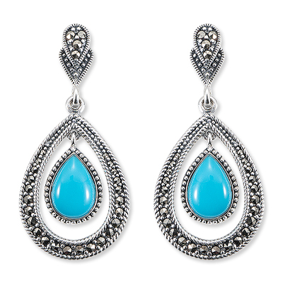 Double Teardrop Marcasite Earring with Turquoise