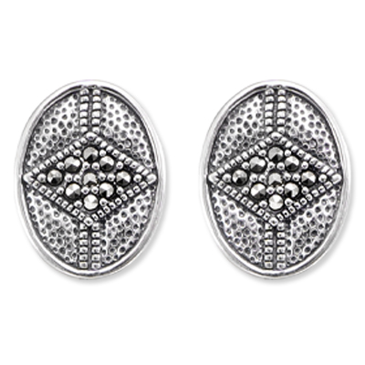 Oval Textured Marcasite Stud Earring