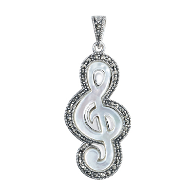 Sterling Silver G Clef Pendant with Mother of Pearl
