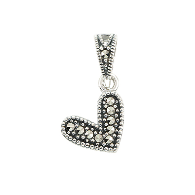 Sterling Silver Mini Heart Marcasite Pendant