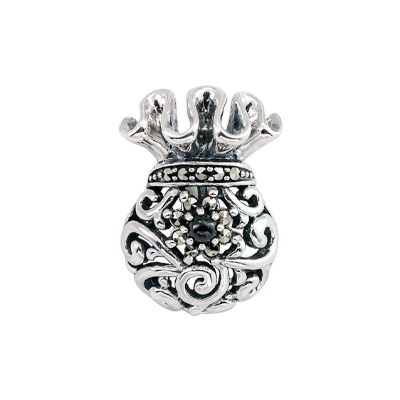 Sterling Silver Vintage Crown Sack Pendant with Marcasite