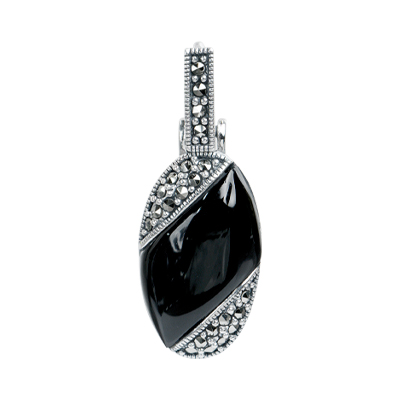 Marcasite & Black Onyx Oval Pendant