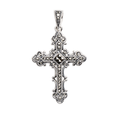 Vintage-Style Cross Pendant with Marcasite