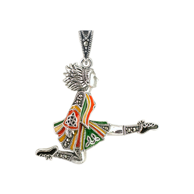 Irish Dancer Sterling Silver Pendant with Enamel & Marcasite