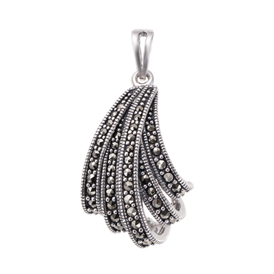 Flowing Wave Marcasite Pendant in Sterling Silver