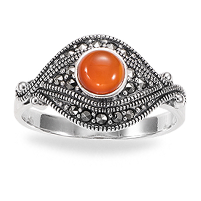 Eye of Passion: Carnelian and Marcasite Wavy Ring