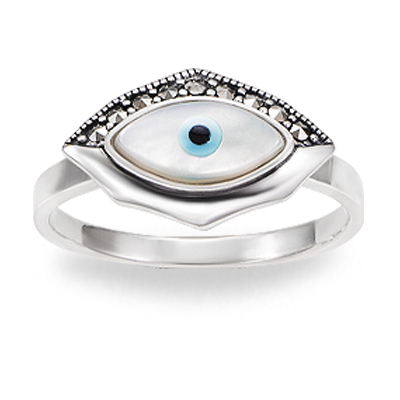 Sterling Silver Ring with Evil Eye & Marcasite