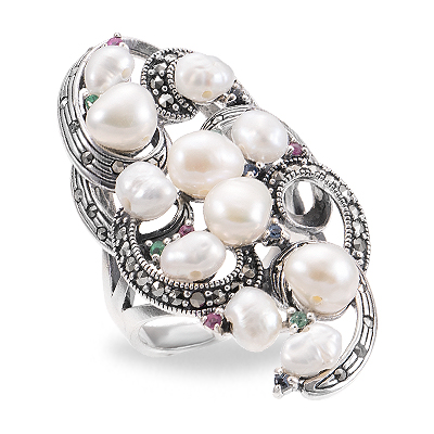 Multi-Pearl Vintage Ring in Sterling Silver