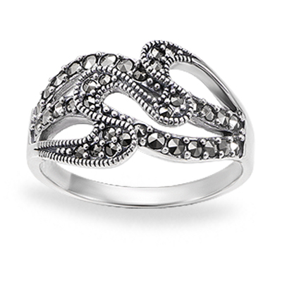 Intricate Sterling Silver Ring with Marcasite Accents