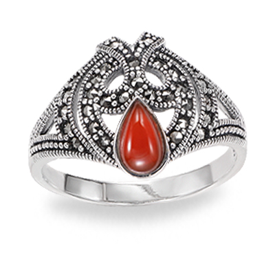 Teardrop Carnelian & Marcasite Ring