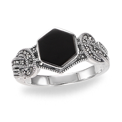 Midnight Hexagon Marcasite & Onyx Ring