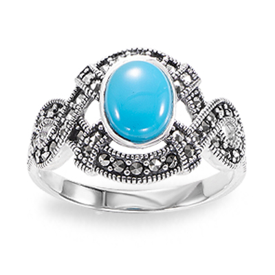 Ocean Serenity in Vintage Silver Marcasite Ring