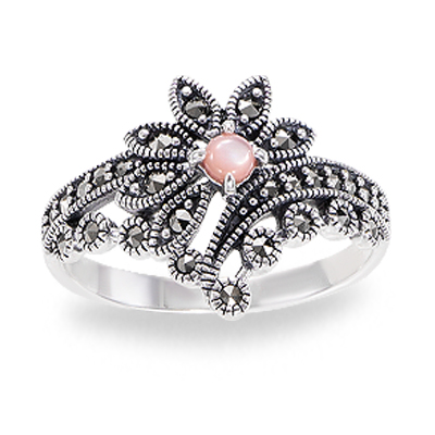 Rosy Bloom Filigree Ring with Vintage Floral Touch