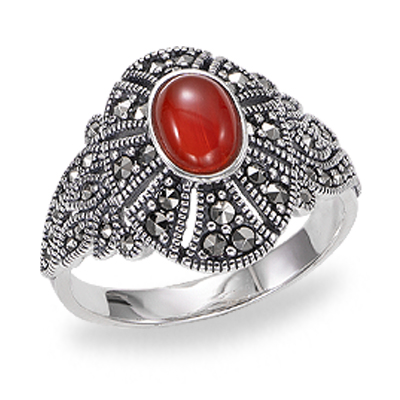 Baroque Flame Oval Gemstone & Marcasite Ring