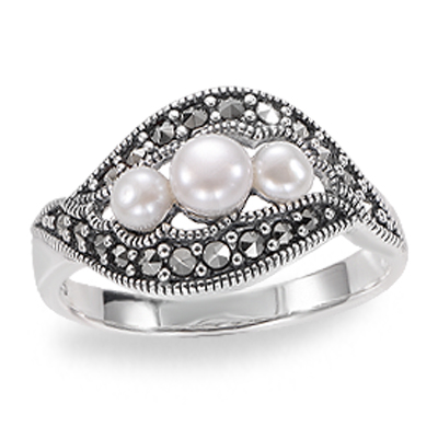 Pearls and Sparkling Marcasite Ring