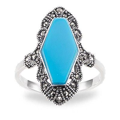 Art Deco Turquoise Ring Framed in Sparkling Marcasite