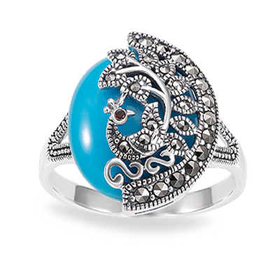Majestic Peacock Ring with Turquoise and Marcasite
