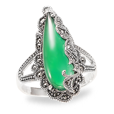 Emerald Drop with Vintage Marcasite Ring