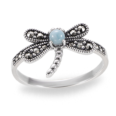 Freedom Flight Dragonfly Ring in Sterling Silver and Marcasite